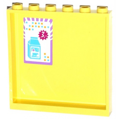 bright light yellow panel 1 x 6 x 5 with medium azure and orange dots milk carton and price pattern on inside sticker - set 41005