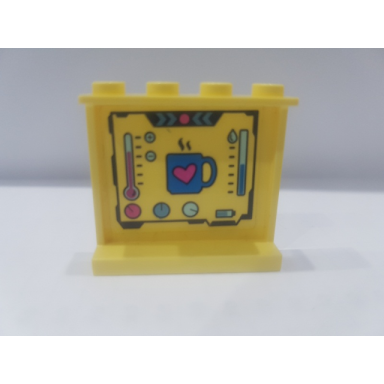 bright light yellow panel 1 x 4 x 3 with side supports - hollow studs with coffee and thermometer pattern sticker - set 41329