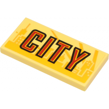 bright light yellow tile 2 x 4 with red and black city on bright light yellow background and yellow skyline pattern sticker - set 60271