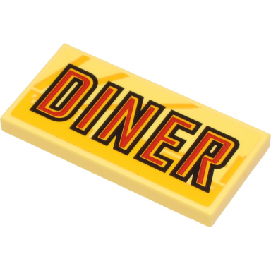 bright light yellow tile 2 x 4 with red and black diner on bright light yellow background and yellow skyline pattern sticker - set 60271