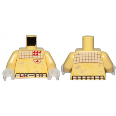 bright light yellow torso sw jumpsuit quilted with red triangles pattern kessel mine worker bright light yellow arms white hands