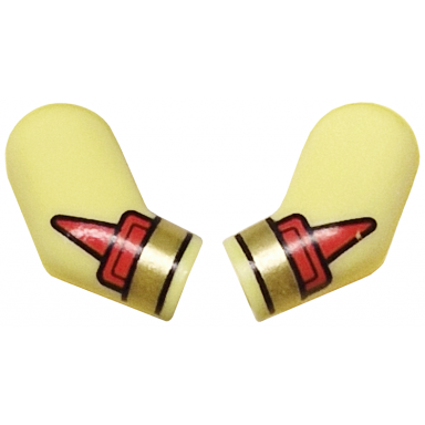 bright light yellow arm matching left and right pair with red cuffs and gold bracelets pattern