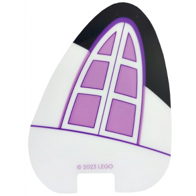 plastic part for set 10788 - white cat ear with black tip medium lavender window with dark purple outline pattern