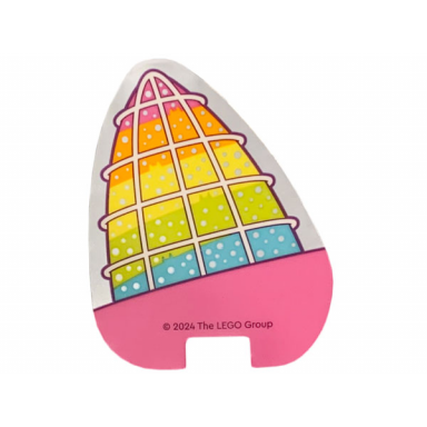 plastic part for set 10797 - dark pink orange yellow lime and medium azure cat ear with dark purple outline white mesh and dots pattern