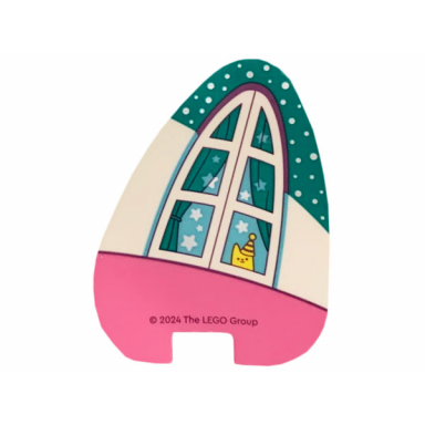 plastic part for set 10797 - cat ear with dark pink base dark turquoise tip with white dots medium azure window with curtains stars and cat pattern