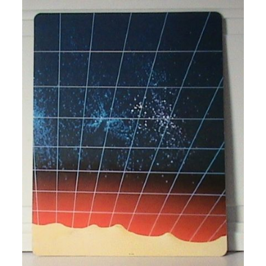 paper cardboard backdrop with space horizon starfield and grid pattern