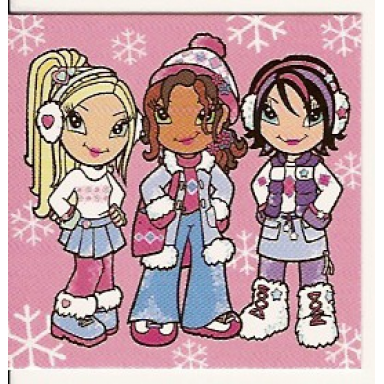clikits frame insert paper 4 x 4 with heart daisy and star characters in winter outfits on pink background pattern