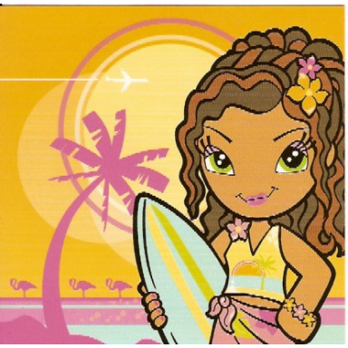 clikits frame insert paper 10 x 10 with daisy character holding surfboard on tropical sunrise sunset background pattern